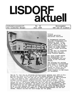 Informationsschrift Nr. 33 Herausgeber
für Lisdorfer Bürger Juni 1984 CDU und JU Lisdorf
 