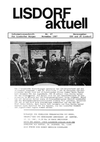 Informationsschrift Nr. 47 Herausgeber
für Lisdorfer Bürger November 1987 CDU und JU Lisdorf
 
