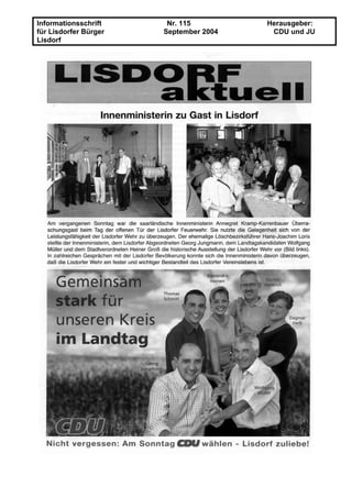 Informationsschrift Nr. 115 Herausgeber:
für Lisdorfer Bürger September 2004 CDU und JU
Lisdorf
 