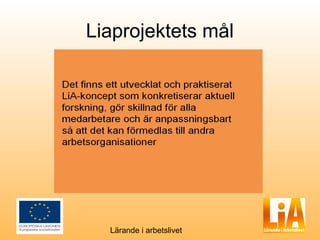 Liaprojektets mål




  Lärande i arbetslivet
 