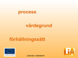 process

       värdegrund

förhållningssätt


       Lärande i arbetslivet
 