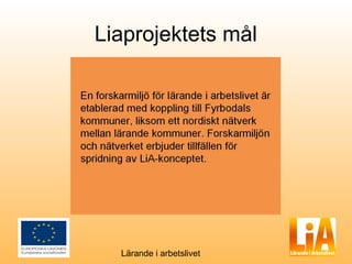 Liaprojektets mål




  Lärande i arbetslivet
 