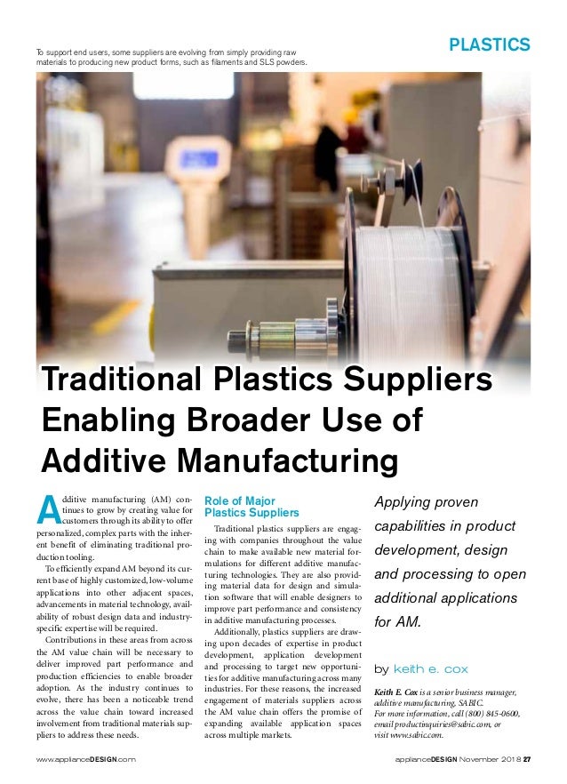 Traditional Plastics Suppliers Enabling Broader Use of Additive Manuf…