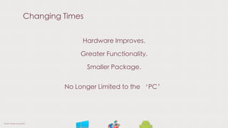 Changing Times
Hardware Improves.
Greater Functionality.
Smaller Package.
No Longer Limited to the ‘PC’
© Liam Thorpe-Young 2013
 