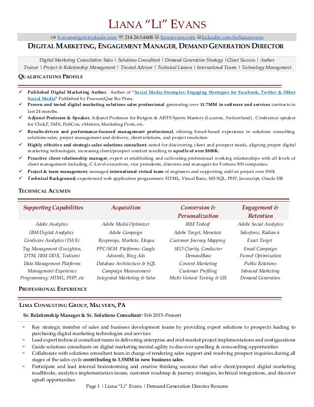 Demand Generation Director Resume Liana "Li" Evans