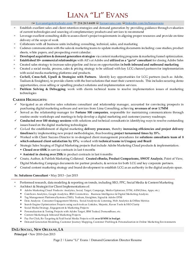 Demand Generation Director Resume Liana "Li" Evans