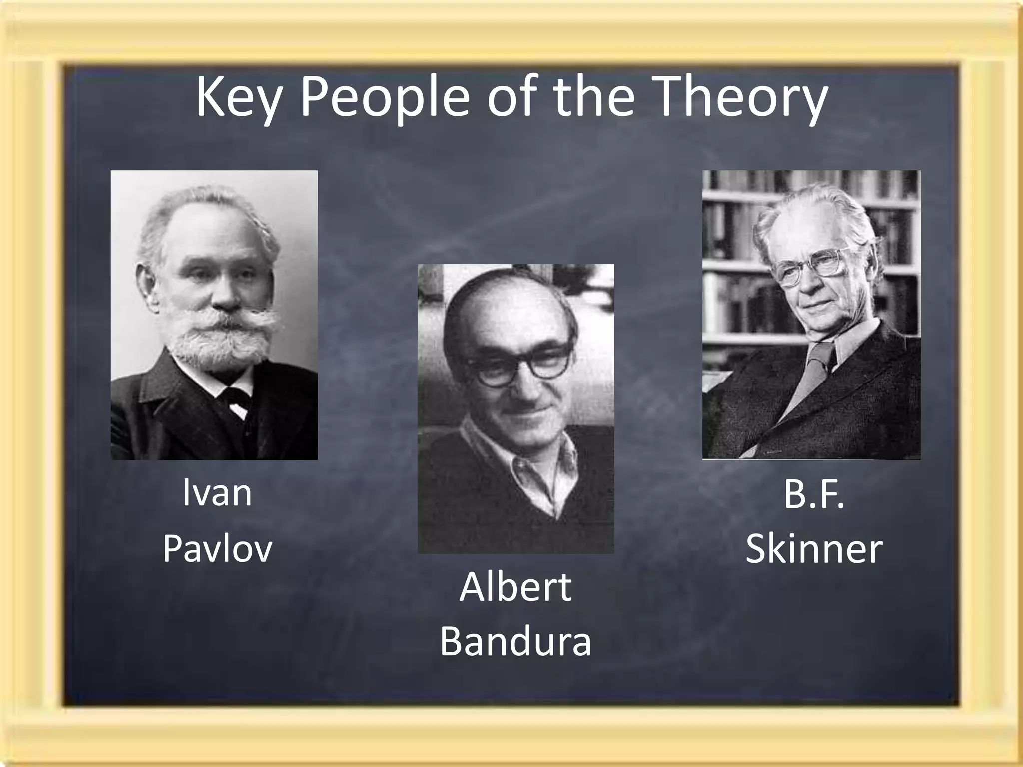 Key People of the Theory B.F. SkinnerIvan Pavlov Albert Bandura 