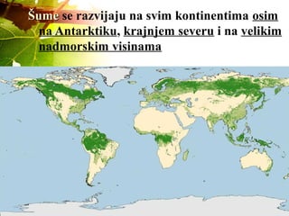 ŠumeŠume se razvijaju na svim kontinentima osim
na Antarktiku, krajnjem severu i na velikim
nadmorskim visinama
 