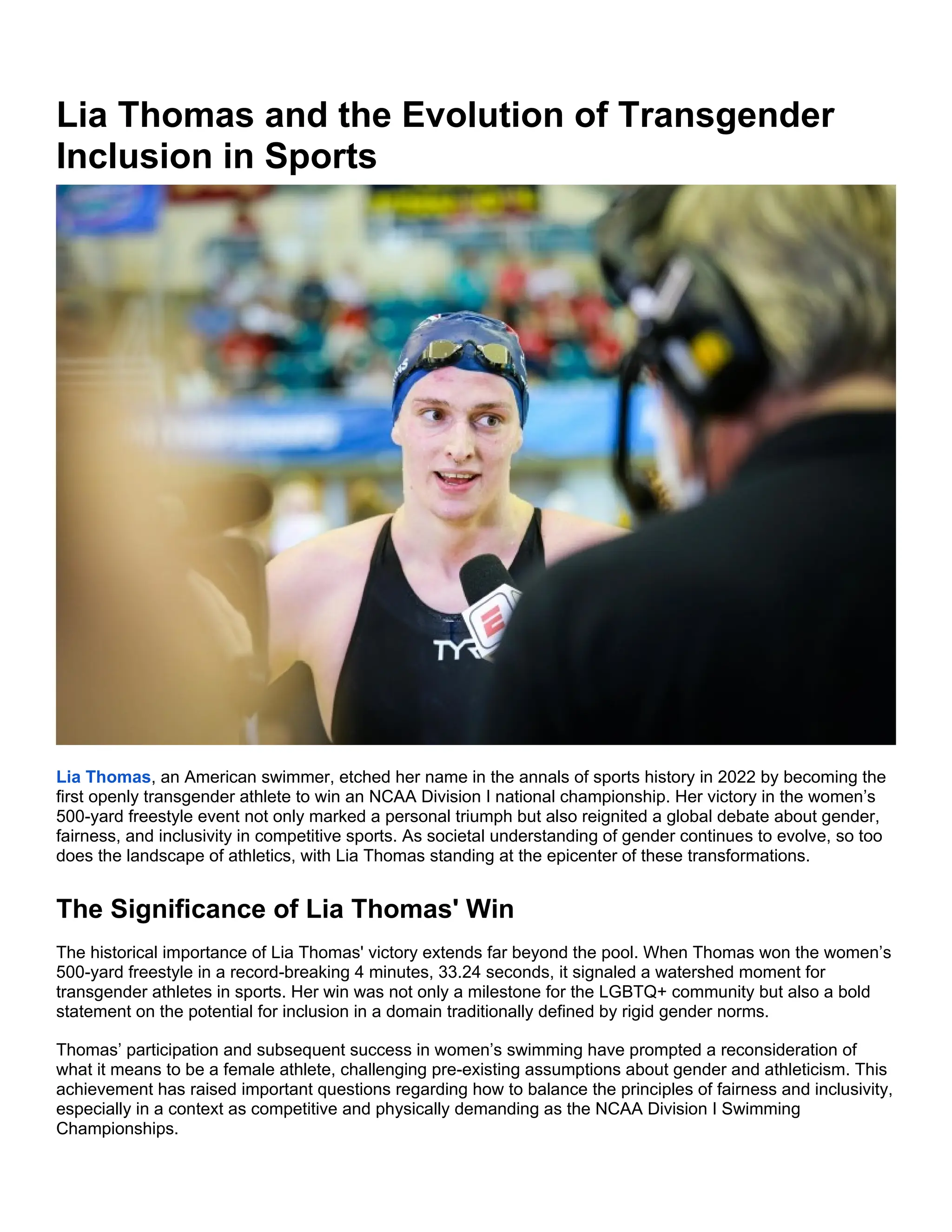 Lia Thomas and the Evolution of Transgender Inclusion in Sports.docx