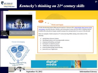 27

Kentucky’s thinking on 21st century skills




    September 15, 2012                 Information Literacy
 
