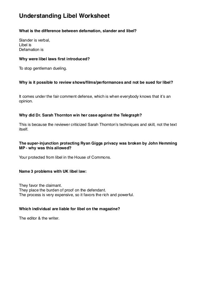 Libel Worsheet