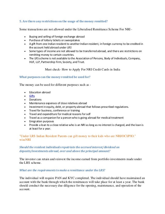 Liberalised remittance scheme for nri 5 facts about lrs scheme ...
