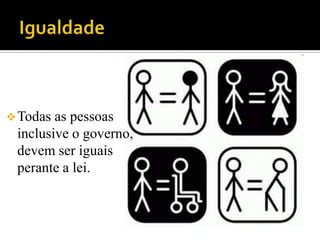  Todas as pessoas
 inclusive o governo,
 devem ser iguais
 perante a lei.
 