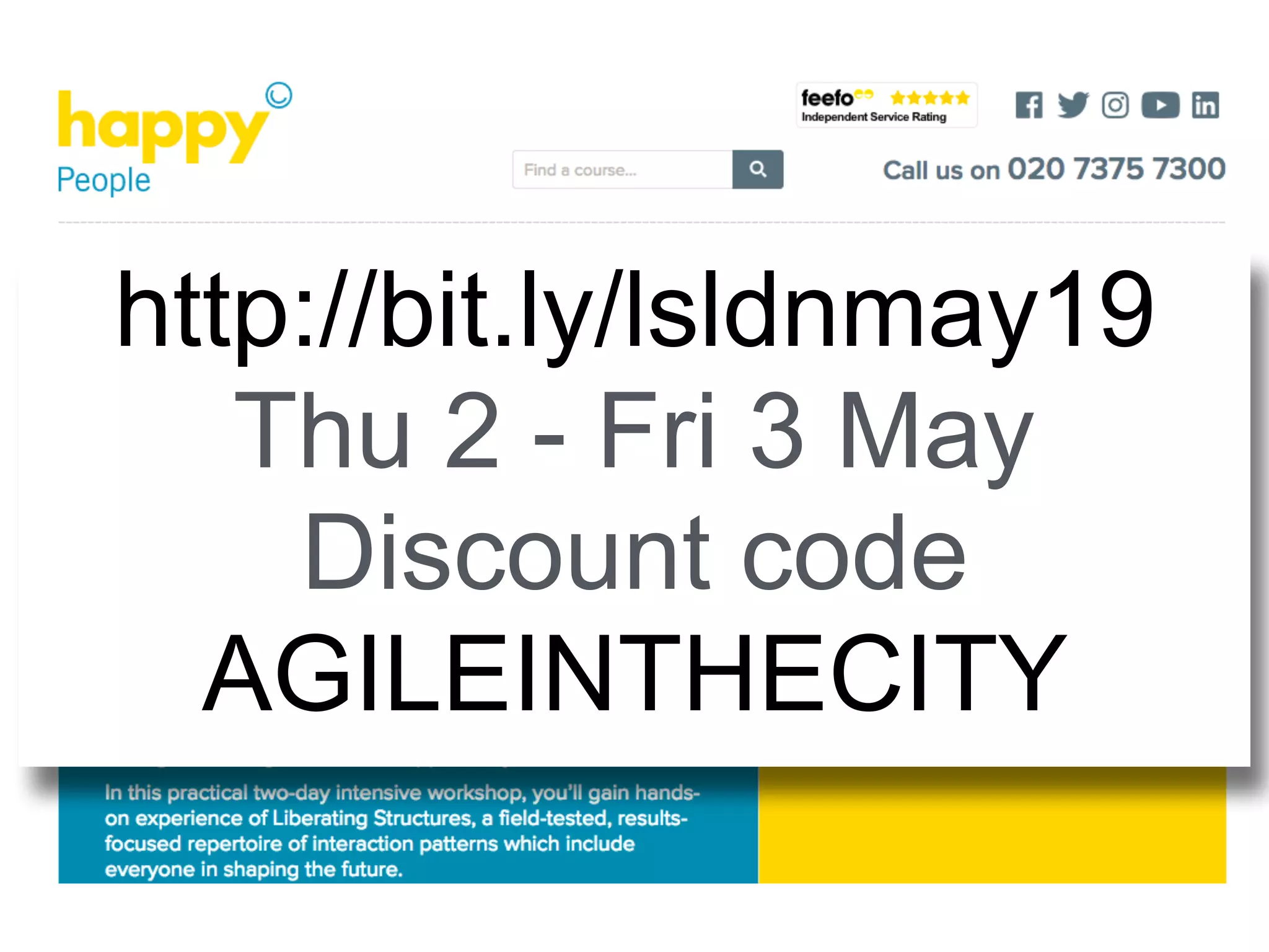 http://bit.ly/lsldnmay19
Thu 2 - Fri 3 May
Discount code  
AGILEINTHECITY
 