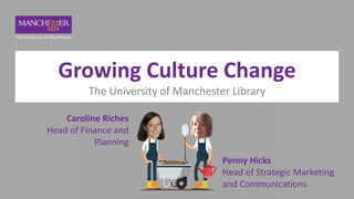 Growing Culture Change
The University of Manchester Library
Penny Hicks
Head of Strategic Marketing
and Communications
Caroline Riches
Head of Finance and
Planning
 