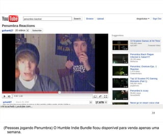 35




(Pessoas jogando Penumbra) O Humble Indie Bundle ficou disponível para venda apenas uma
  semana.
 