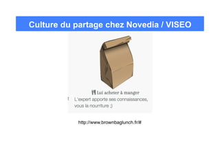 Culture du partage chez Novedia / VISEO
http://www.brownbaglunch.fr/#
 