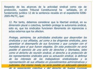 C) DERECHO AL DESARROLLO DE ACTIVIDAD SINDICAL Y LAS FACILIDADES NECESARIAS PARA SU MATERIALIZACIÓNSiendo la libertad sindical un derecho complejo, de titularidad doble (individual y colectiva), En este contexto, debemos recordar que -como viéramos al analizar el concepto de libertad sindical, este derecho ya no puede ser considerado -como originariamente lo era- tan sólo en su aspecto organizativo o estático; puesto que -si bien continua siendo imprescindible para la libertad sindical contar con una red de sujetos colectivos auténticos, permanentes y complejos- se ha llegado a la convicción general de que el elemento que define a este derecho es el conjunto de actividades que permiten la eficaz autotutela de los intereses del trabajo.
