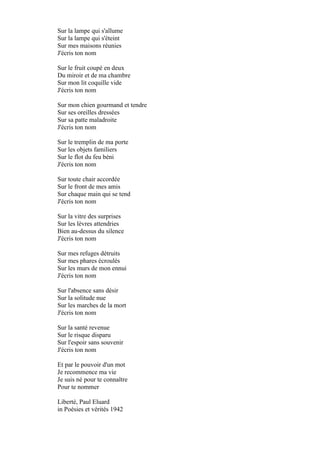 Liberte Un Poeme De Paul Eluard