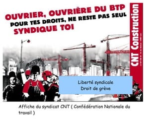 Liberté syndicale
                            Droit de grève



Affiche du syndicat CNT ( Confédération Nationale du
travail )
 