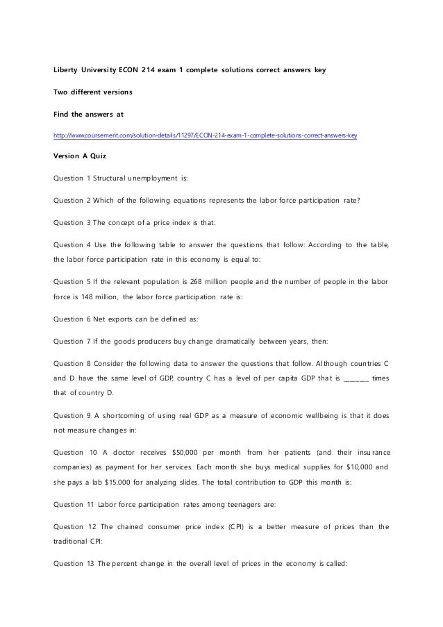 Essay on econ 214 exam 1 complete solutions correct answers key 03 picture