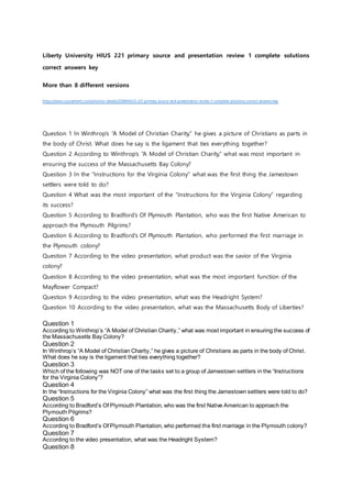 Liberty university hius 221 primary source and presentation review 1 complete solutions correct ...