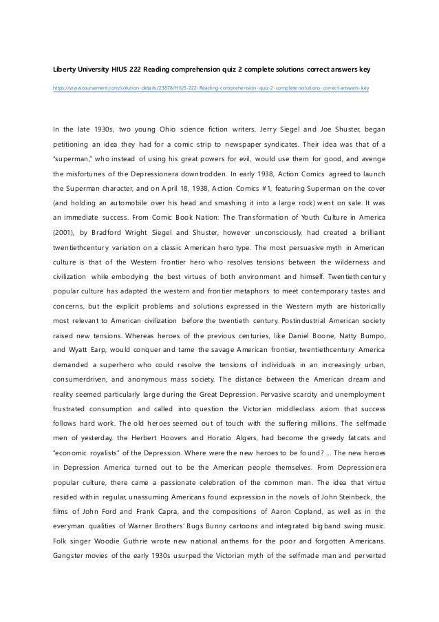 Liberty university hius 222 reading comprehension quiz 2 complete sol…