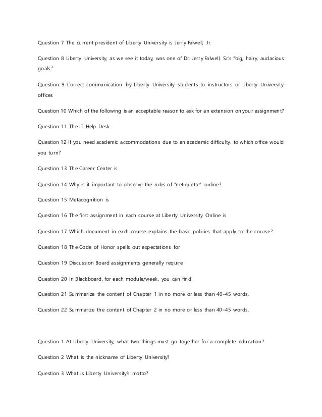 Liberty University Univ 104 Quiz 1 Complete Solutions Correct Answers
