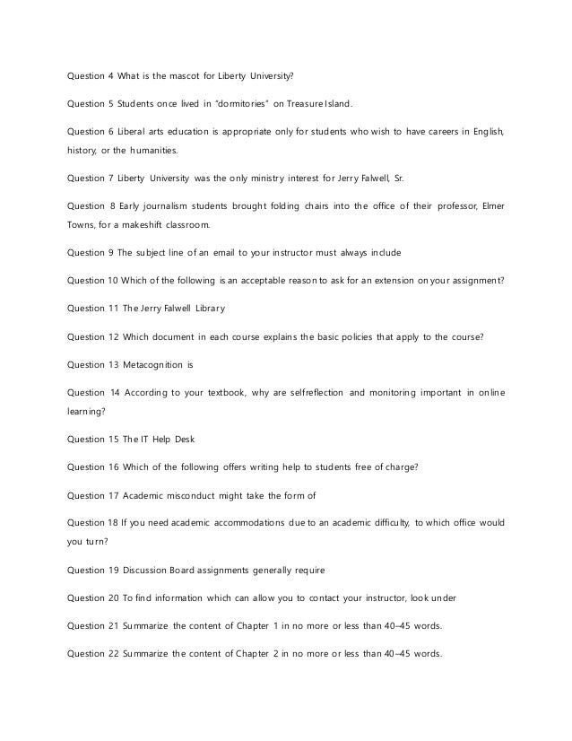 Liberty University Univ 104 Quiz 1 Complete Solutions Correct Answers