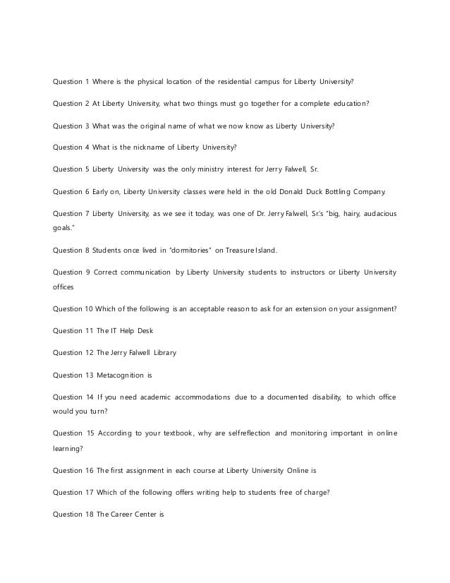 Liberty University Univ 104 Quiz 1 Complete Solutions Correct Answers