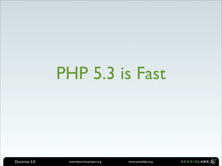 PHP 5.3 is Fast



Doctrine 2.0    www.doctrine-project.org   www.sensiolabs.org
 
