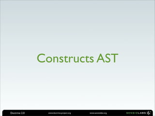 Constructs AST



Doctrine 2.0     www.doctrine-project.org   www.sensiolabs.org
 