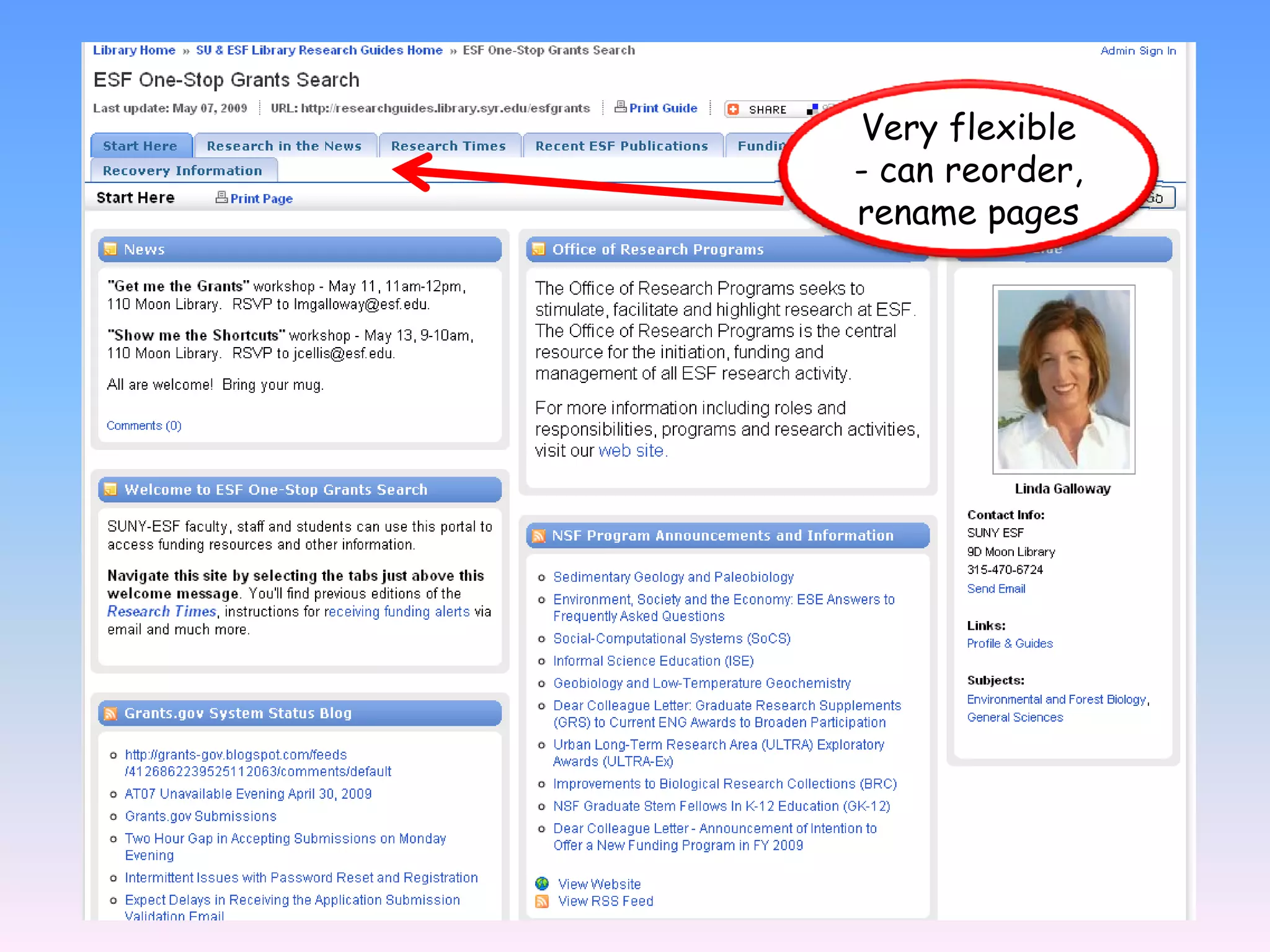 Very flexible
- can reorder,
rename pages
 