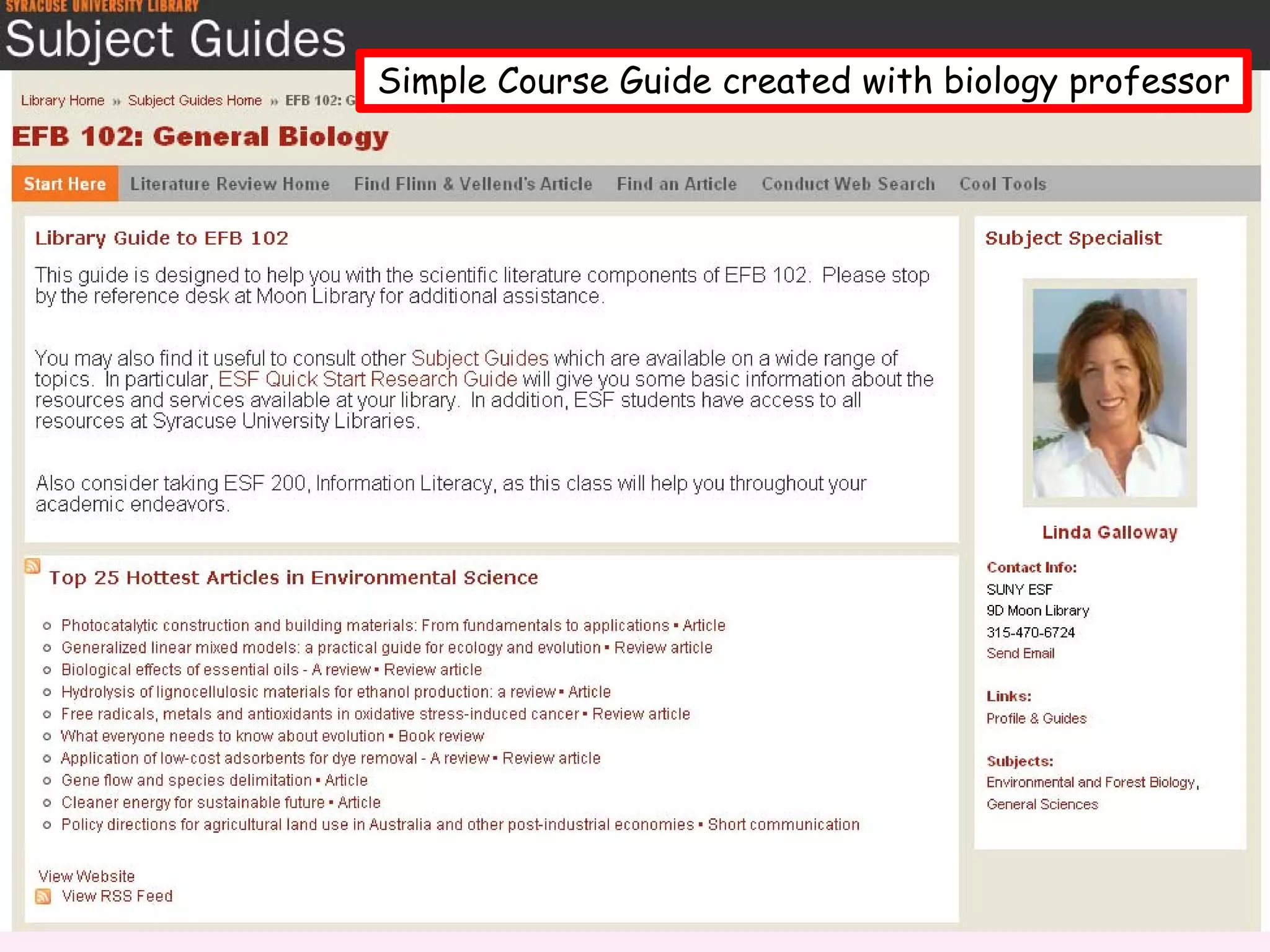 Simple Course Guide created with biology professor
 
