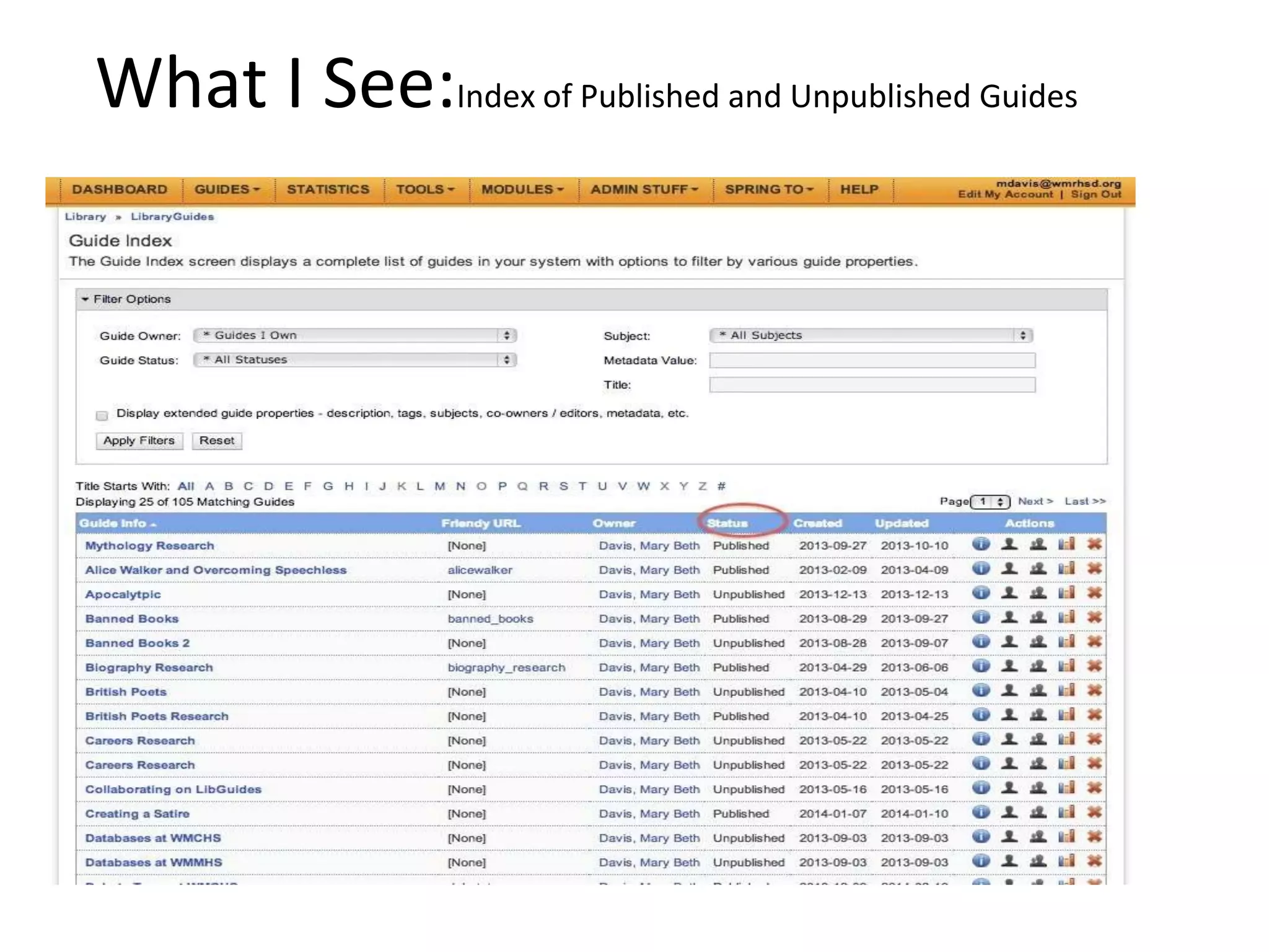 What I See:Index of Published and Unpublished Guides 
 