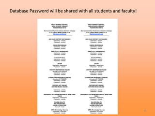 Database Password will be shared with all students and faculty! 
61 
 