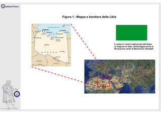 Figura 1 - Mappa e bandiera della Libia




                                     Il verde è il colore tradizionale dell'Islam,
                                     la religione di stato. Simboleggia anche la
                                     Rivoluzione verde di Muhammar Gheddafi
 