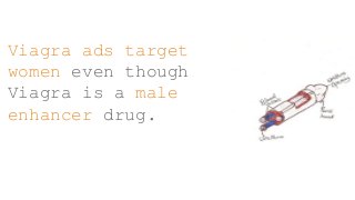 Viagra ads target
women even though
Viagra is a male
enhancer drug.
 