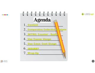 22
Context
Comparative Collection Analysis
INTRO: Counter - Sushi
Use Cases: Usage
Use Case: Cost Usage
ISSUES?
Wrap-Up
 