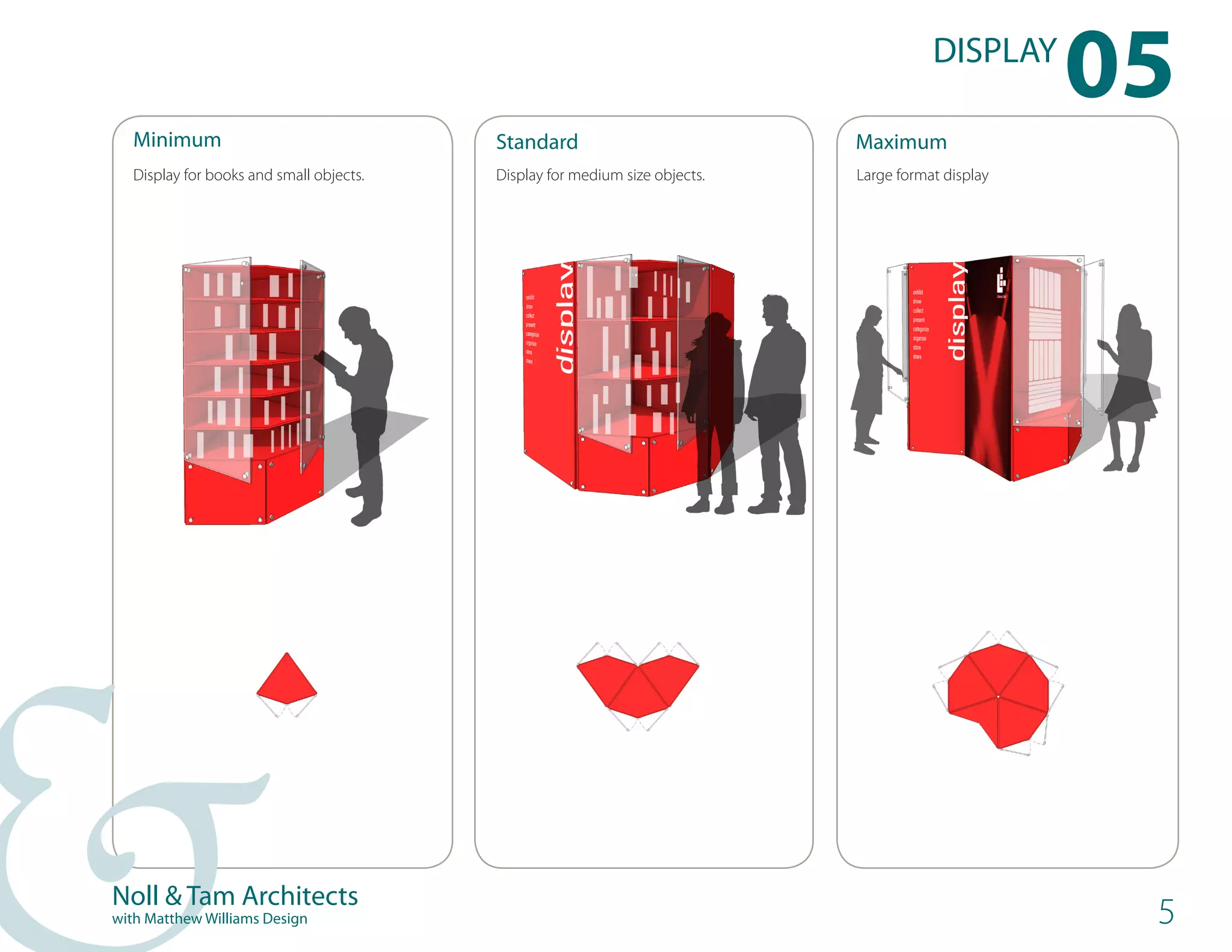 Minimum
                                                                                        DISPLAY
                                                                                                    05
                                          Standard                           Maximum
   Display for books and small objects.   Display for medium size objects.   Large format display




Noll & Tam Architects
with Matthew Williams Design                                                                         5
 