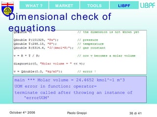 main *** Molar volume = 24.4652 kmol^-1 m^3 UOM error in function: operator= terminate called after throwing an instance of 'errorUOM' Dimensional check of equations LIBPF TOOLS MARKET WHAT ? 