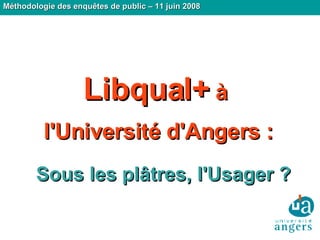 Sous les plâtres, l'Usager ? Méthodologie des enquêtes de public – 11 juin 2008 Libqual+  à  l'Université d'Angers : 