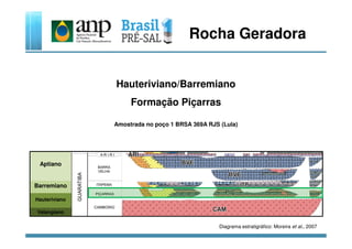 Rocha Geradora
Hauteriviano/Barremiano
Formação Piçarras
Amostrada no poço 1 BRSA 369A RJS (Lula)
Aptiano
Barremiano
Hauteriviano
Valangiano
Amostrada no poço 1 BRSA 369A RJS (Lula)
Diagrama estratigráfico: Moreira et al., 2007
 