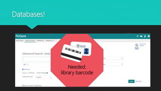 Databases!
Needed:
library barcode
 