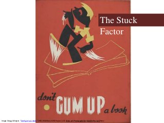 The Stuck
Factor
Image: Gregg, Arlington. “Don’t gum up a book.” 1936-1940Illinois WPA Project. (LOC: Prints and Photographs Div. Modified by Quill West
 
