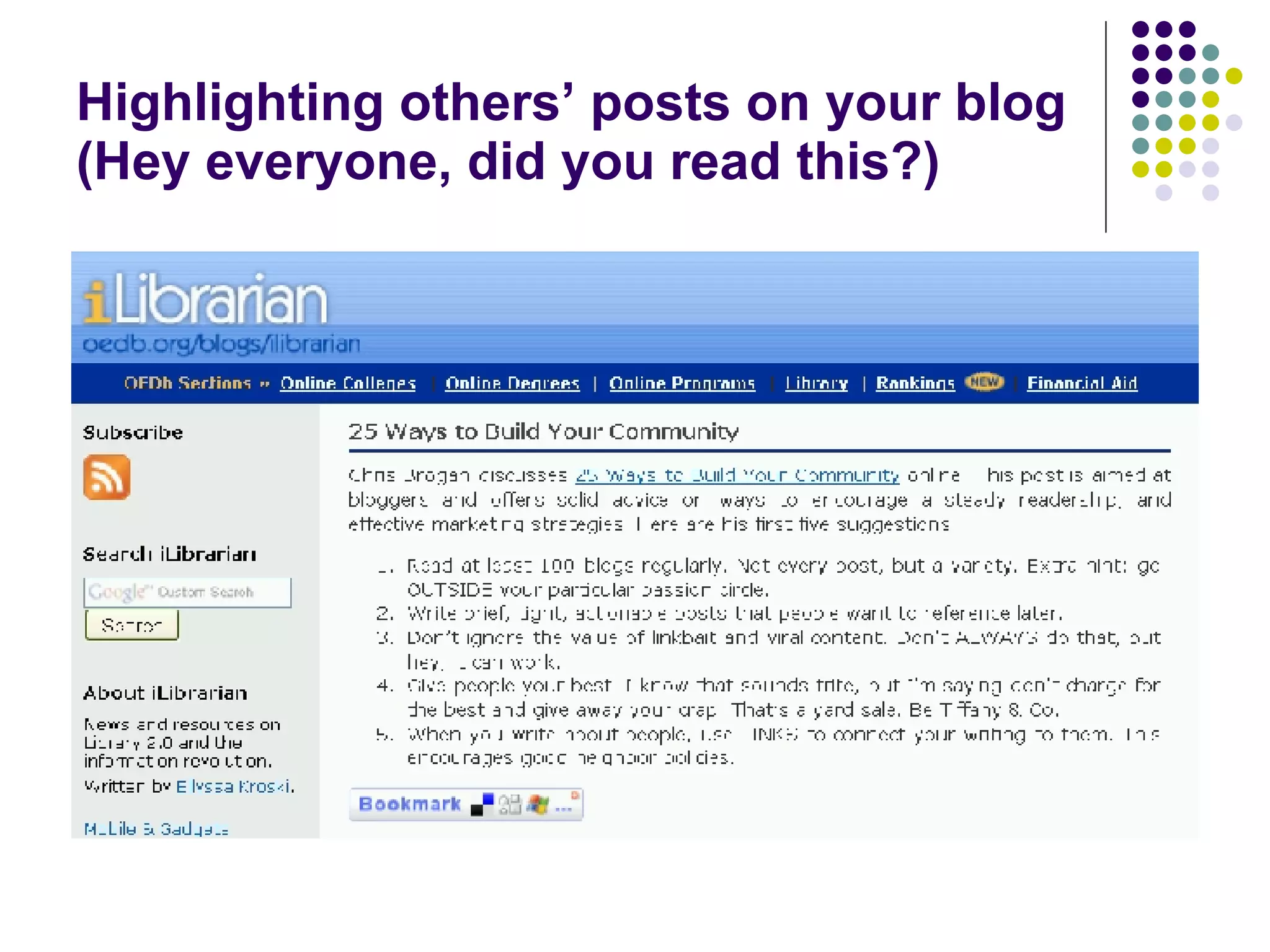 Highlighting others’ posts on your blog (Hey everyone, did you read this?) 