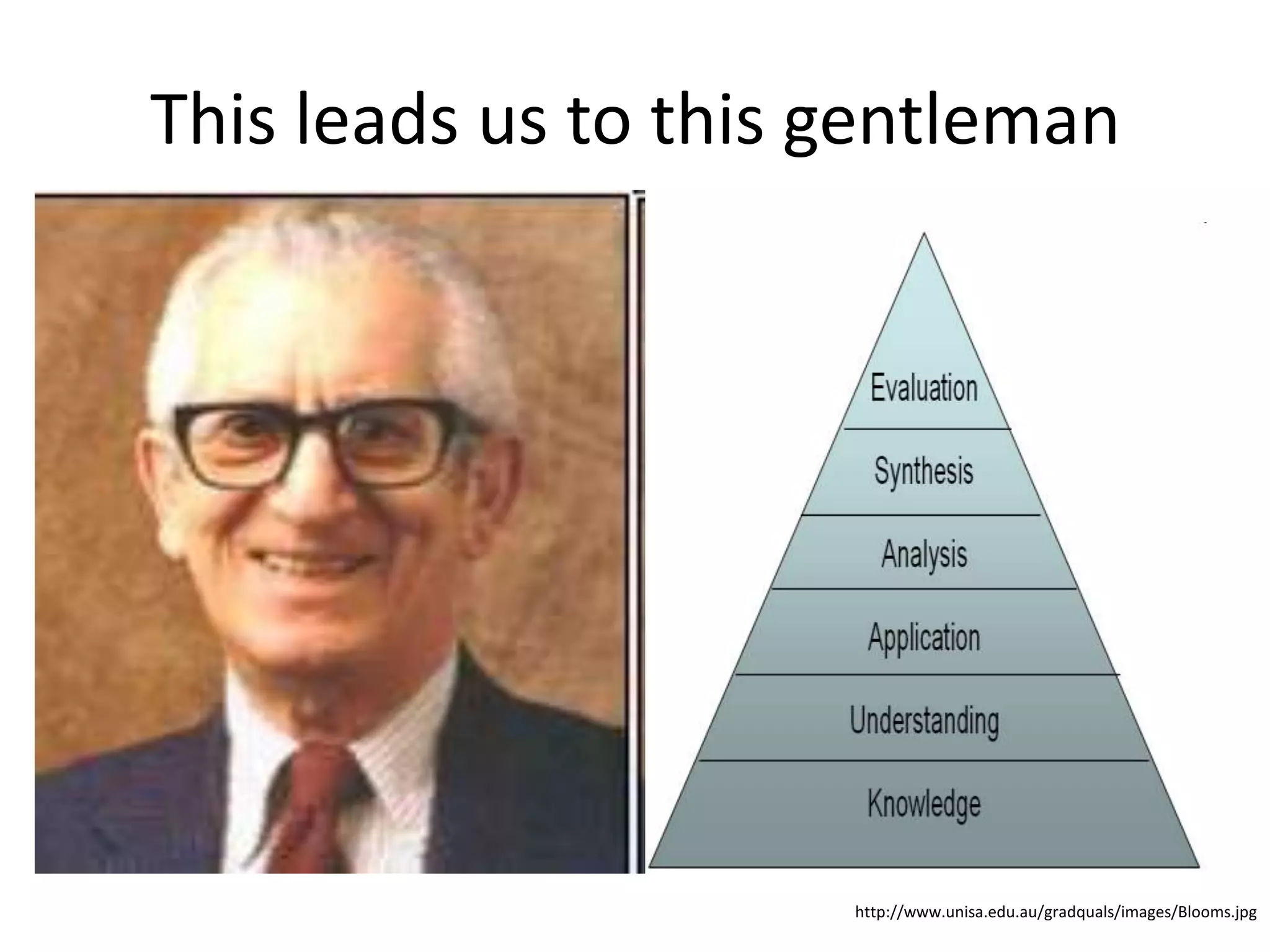 This leads us to this gentleman

http://www.unisa.edu.au/gradquals/images/Blooms.jpg

 