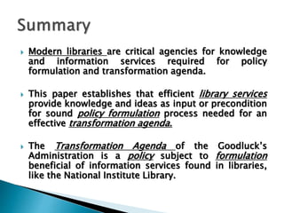 Libraries as tools for policy formulation | PPTX