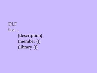 DLF  is a ...  {description} (member ()) (library ()) 