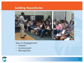 40
Building Repositories
Keys to Engagement
• Interest
• Involvement
• Recognition
 
